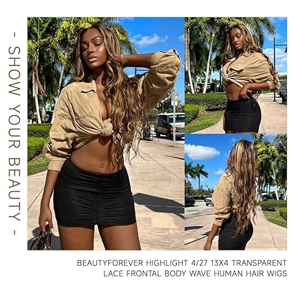 Parrucca frontale in pizzo Ombre Capelli umani 13x4 4/27 Parrucca frontale in pizzo con mèches Capelli umani Parrucca biondo miele