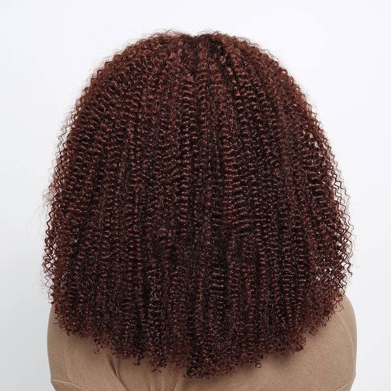 Vorgeschnittene Afro-Lockenperücke mit Spitze und Mittelscheitel in Ombre-Braun