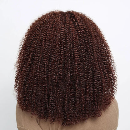 Vorgeschnittene Afro-Lockenperücke mit Spitze und Mittelscheitel in Ombre-Braun