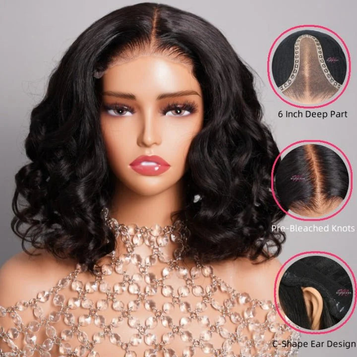 Parrucca pre-tagliata con capelli umani e onde del corpo sciolte e caschetto corto