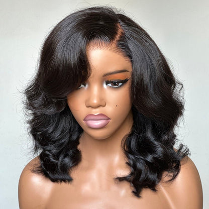 Side Bang Layered Human Hair Wig Afro Style Bob Wig